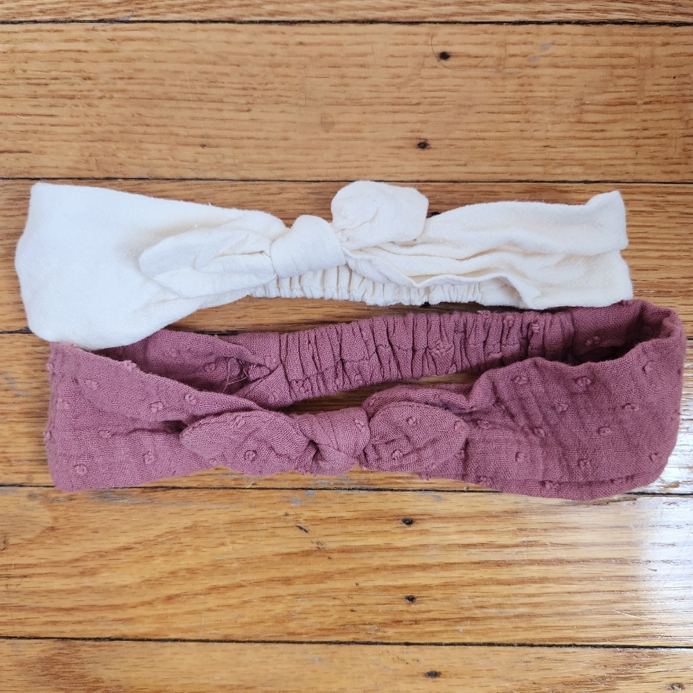 Rylee + Cru- Set of Two Knotted Headbands - Cream and Mauve OS